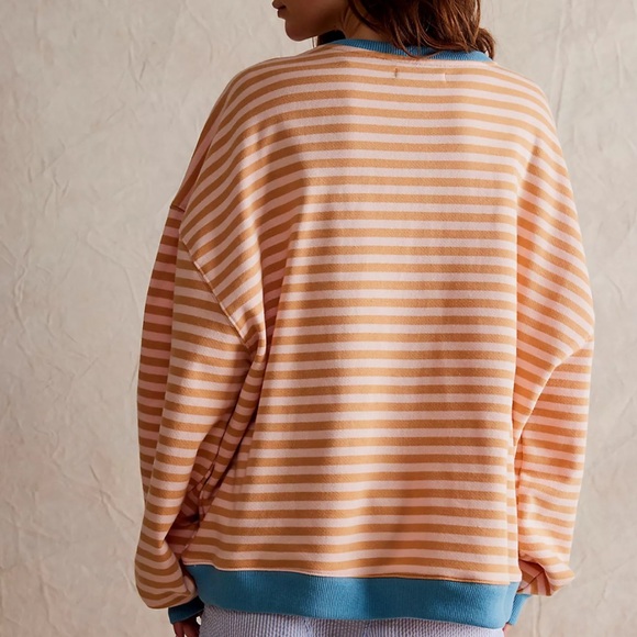 NWOT Free People Classic Striped Oversized Crewneck - Picture 3 of 5